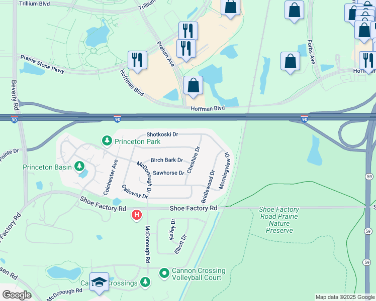 map of restaurants, bars, coffee shops, grocery stores, and more near 5215 Mardjetko Drive in Hoffman Estates