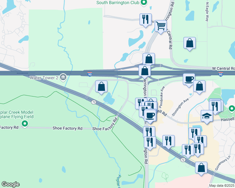 map of restaurants, bars, coffee shops, grocery stores, and more near 2800 West Higgins Road in Hoffman Estates