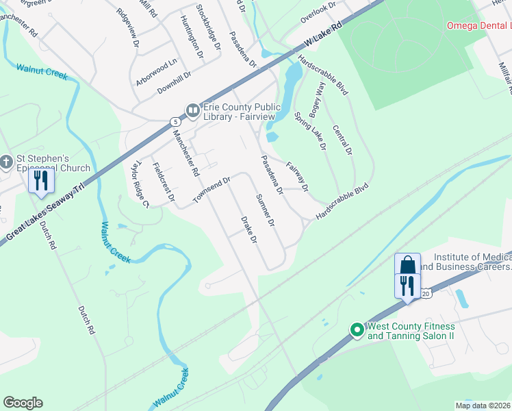 map of restaurants, bars, coffee shops, grocery stores, and more near 1414 Sumner Dr in Erie