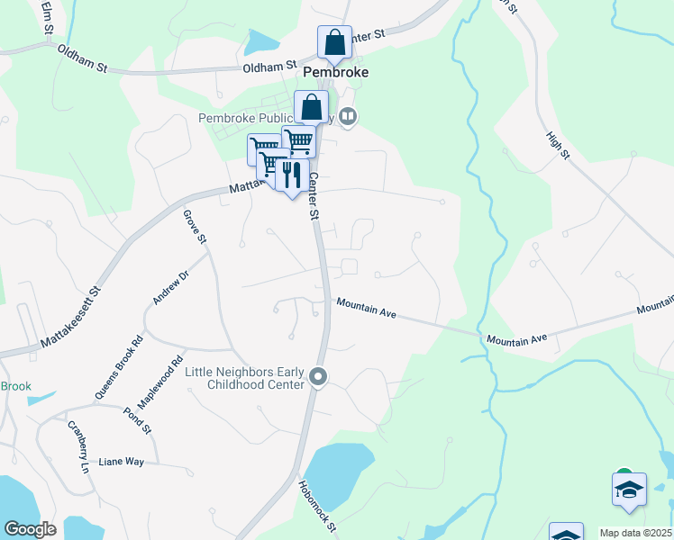map of restaurants, bars, coffee shops, grocery stores, and more near 1 Greenwood Avenue in Pembroke