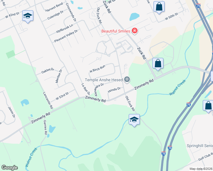 map of restaurants, bars, coffee shops, grocery stores, and more near 2805 Alexandra Drive in Erie