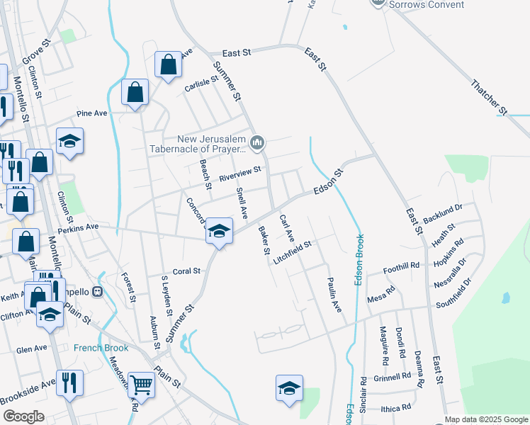 map of restaurants, bars, coffee shops, grocery stores, and more near 517 Summer Street in Brockton