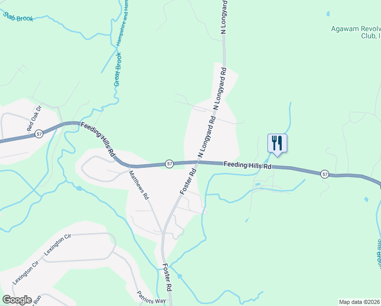 map of restaurants, bars, coffee shops, grocery stores, and more near 214 Feeding Hills Road in Southwick