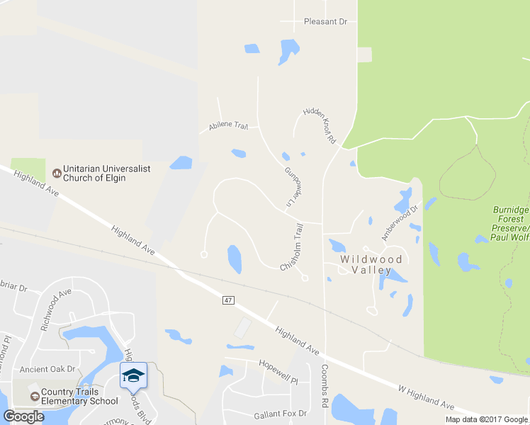 map of restaurants, bars, coffee shops, grocery stores, and more near 39W159 Chisholm Trail in Elgin