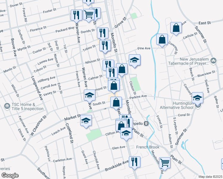 map of restaurants, bars, coffee shops, grocery stores, and more near 1061 Main Street in Brockton
