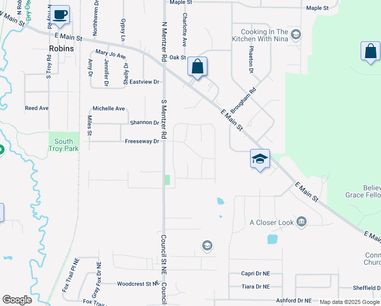 map of restaurants, bars, coffee shops, grocery stores, and more near 1302 Stratton Drive Northeast in Cedar Rapids