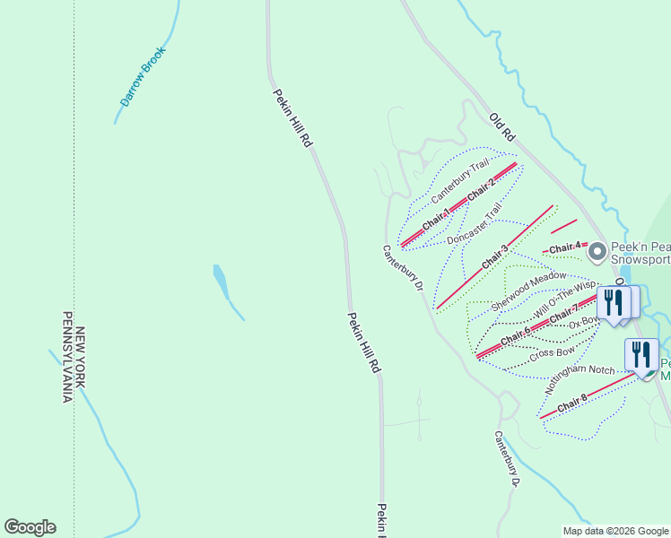map of restaurants, bars, coffee shops, grocery stores, and more near 1507 Pekin Hill Road in Clymer