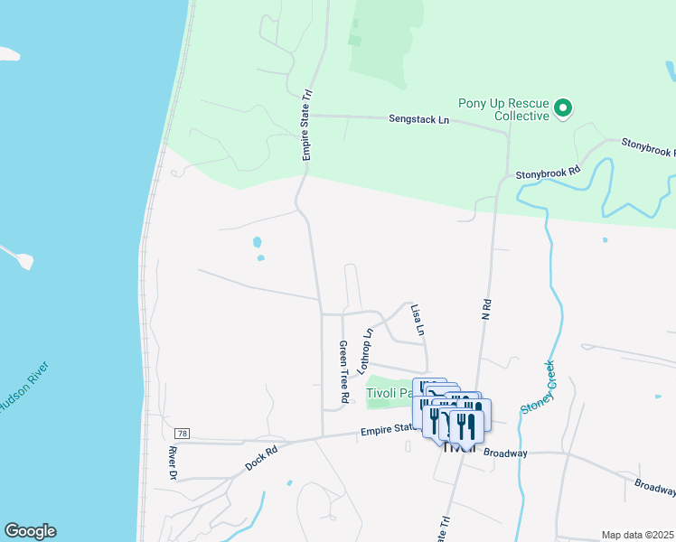 map of restaurants, bars, coffee shops, grocery stores, and more near 42 Tivoli Gardens in Tivoli