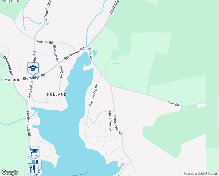 map of restaurants, bars, coffee shops, grocery stores, and more near 2 Kimball Hill Road in Holland