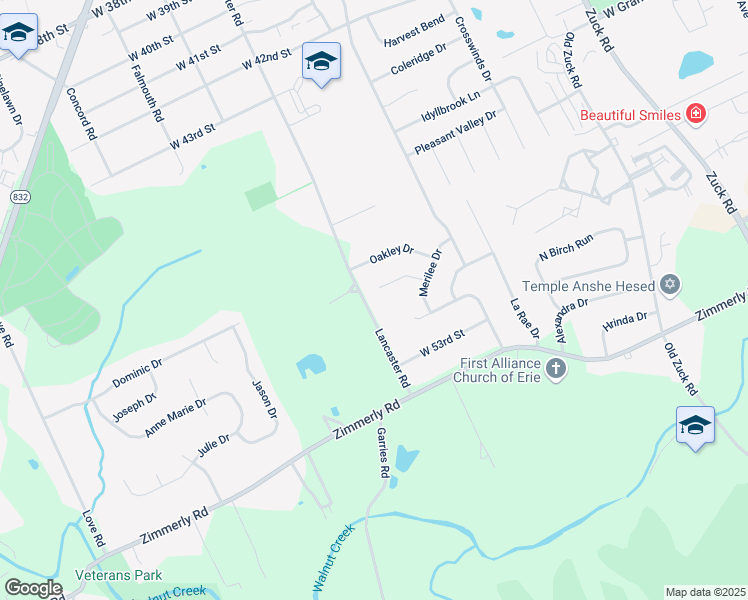 map of restaurants, bars, coffee shops, grocery stores, and more near 5131 Lancaster Rd in Erie