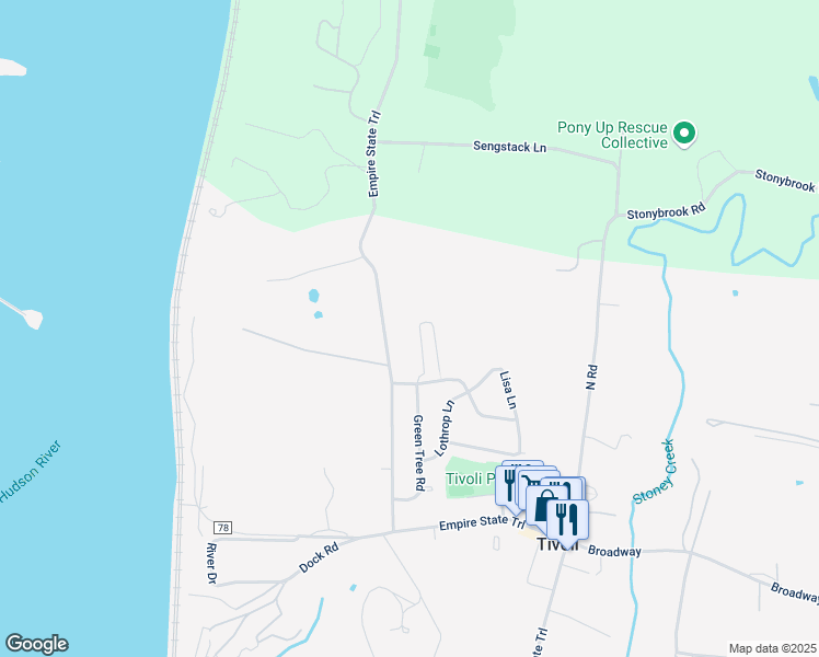 map of restaurants, bars, coffee shops, grocery stores, and more near 42 Tivoli Gardens in Tivoli