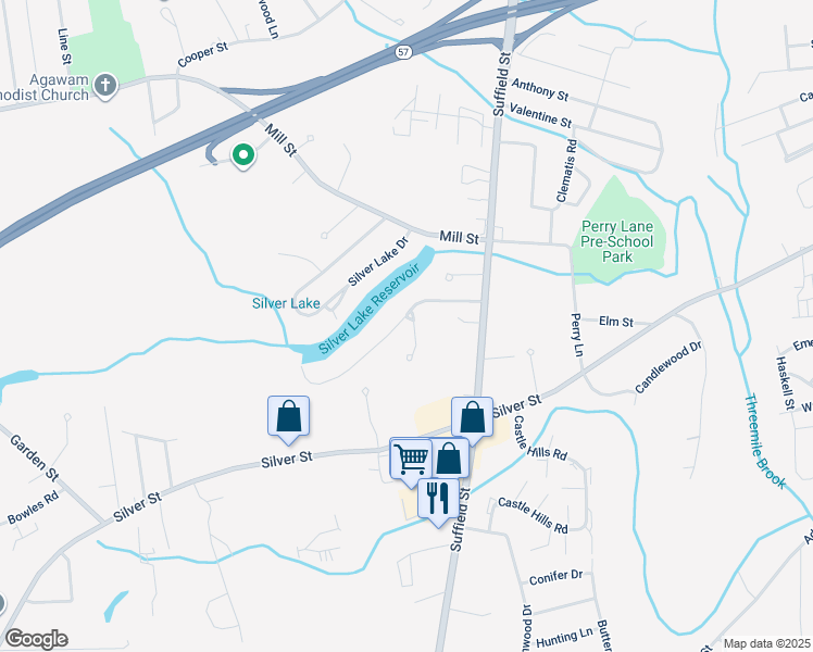 map of restaurants, bars, coffee shops, grocery stores, and more near 11 Edgewood Lane in Agawam