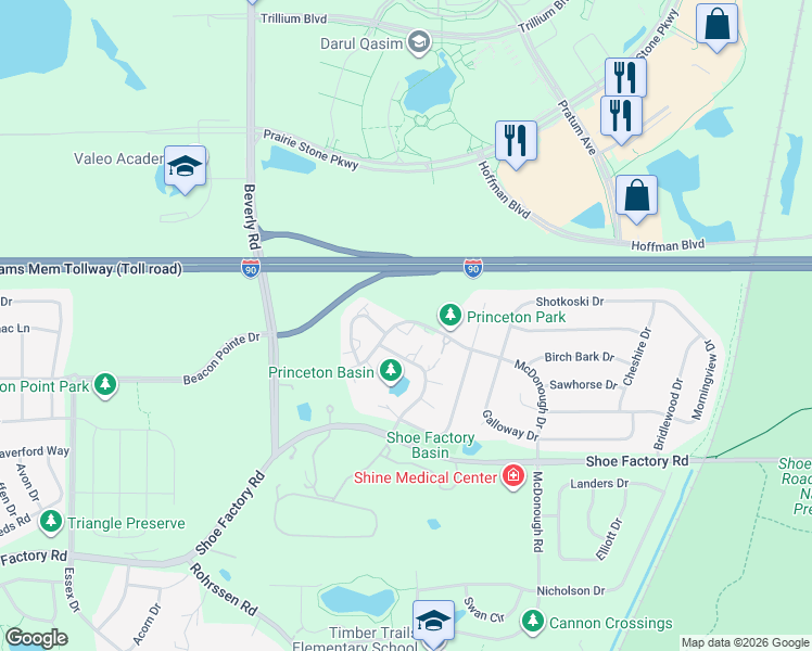 map of restaurants, bars, coffee shops, grocery stores, and more near 5501 McDonough Road in Hoffman Estates