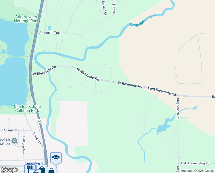 map of restaurants, bars, coffee shops, grocery stores, and more near 4785 Copperstone Drive in Ames