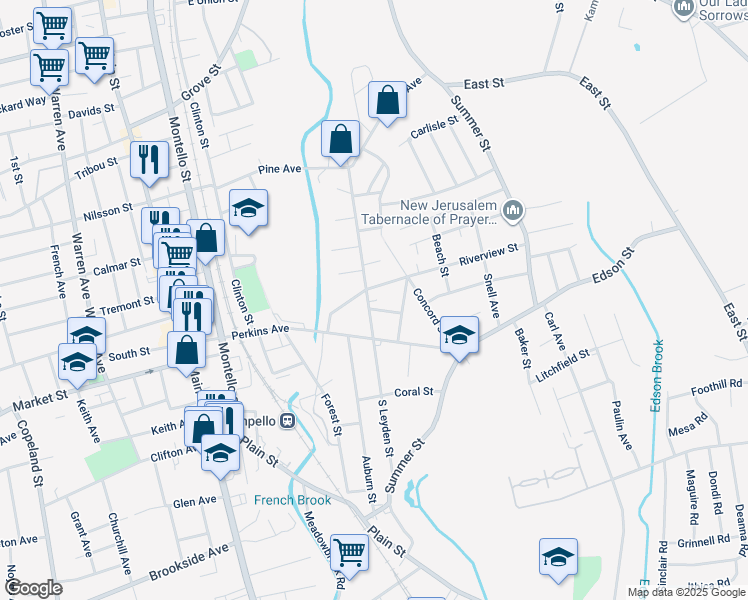 map of restaurants, bars, coffee shops, grocery stores, and more near 17 Sansom Street in Brockton