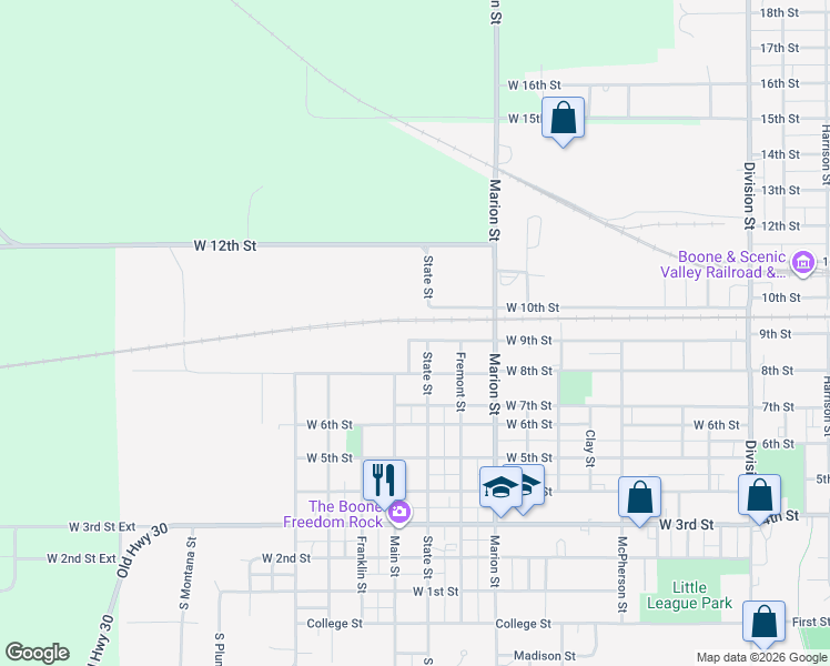 map of restaurants, bars, coffee shops, grocery stores, and more near 1004 West 9th Street in Boone