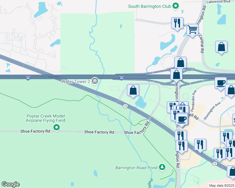 map of restaurants, bars, coffee shops, grocery stores, and more near 3200 West Higgins Road in Hoffman Estates
