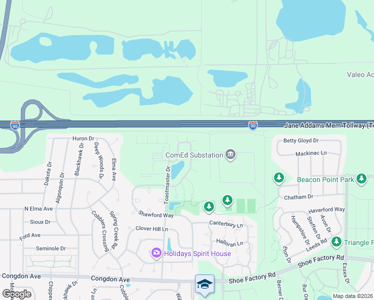 map of restaurants, bars, coffee shops, grocery stores, and more near 1366 Bradley Circle in Elgin