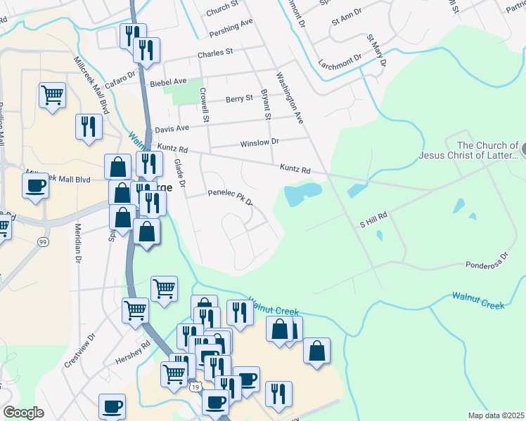 map of restaurants, bars, coffee shops, grocery stores, and more near 1603 Sunrise Lakes Drive in Erie