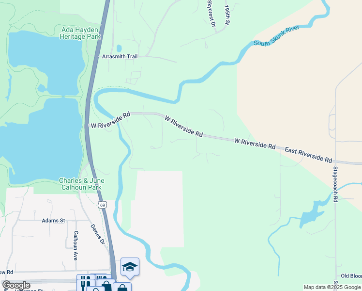 map of restaurants, bars, coffee shops, grocery stores, and more near 434 Fawncove Lane in Ames