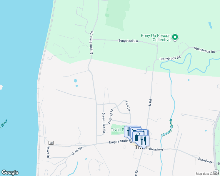 map of restaurants, bars, coffee shops, grocery stores, and more near 65 Tivoli Gardens in Tivoli