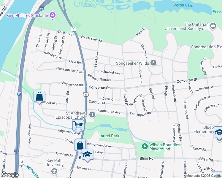 map of restaurants, bars, coffee shops, grocery stores, and more near 4 Homecrest Street in Longmeadow