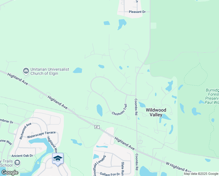 map of restaurants, bars, coffee shops, grocery stores, and more near 39W159 Chisholm Trail in Elgin