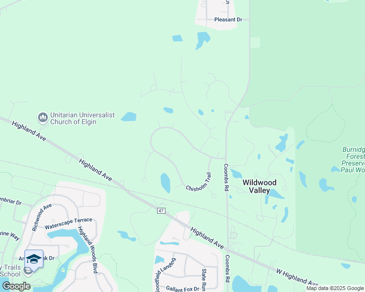 map of restaurants, bars, coffee shops, grocery stores, and more near 39W159 Chisholm Trail in Elgin