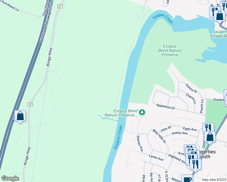 map of restaurants, bars, coffee shops, grocery stores, and more near 174 Esopus Creek Road in Saugerties
