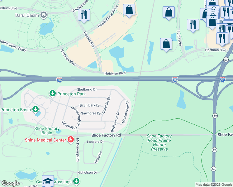 map of restaurants, bars, coffee shops, grocery stores, and more near 2049 Cheshire Drive in Hoffman Estates