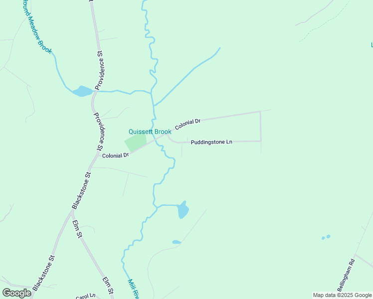 map of restaurants, bars, coffee shops, grocery stores, and more near 1 Puddingstone Lane in Mendon