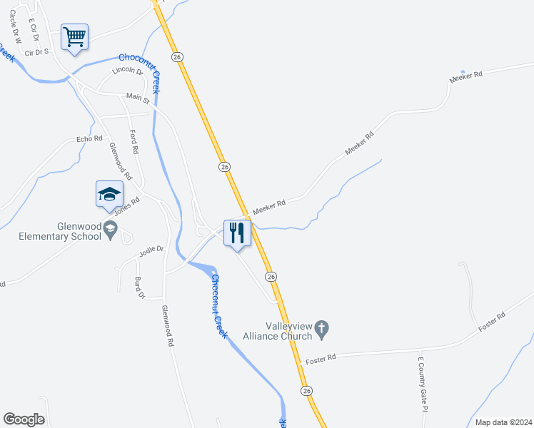 map of restaurants, bars, coffee shops, grocery stores, and more near 132 Meeker Road in Vestal