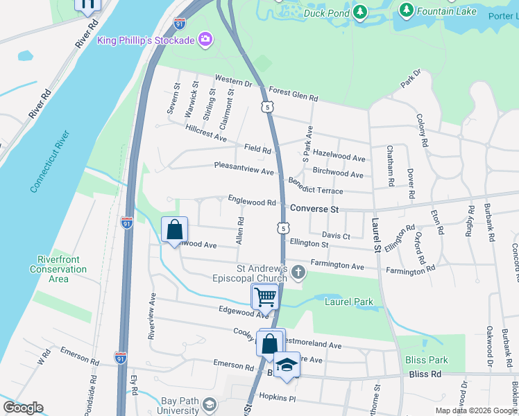 map of restaurants, bars, coffee shops, grocery stores, and more near 224 Longmeadow Street in Longmeadow