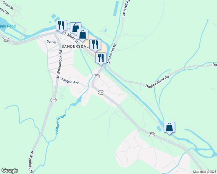 map of restaurants, bars, coffee shops, grocery stores, and more near 11 Village Drive in Southbridge