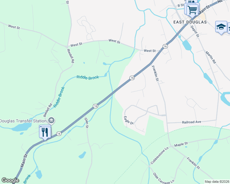 map of restaurants, bars, coffee shops, grocery stores, and more near 125 Main Street in Douglas