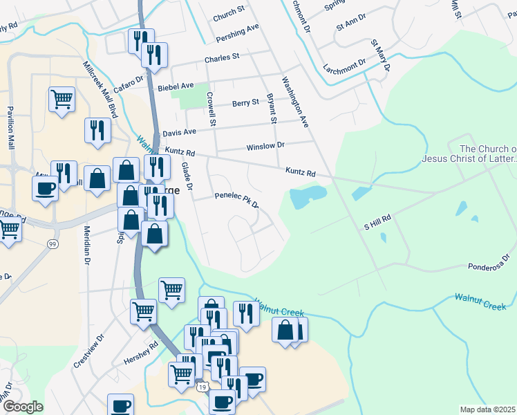 map of restaurants, bars, coffee shops, grocery stores, and more near 1503 Sunrise Lakes Drive in Erie