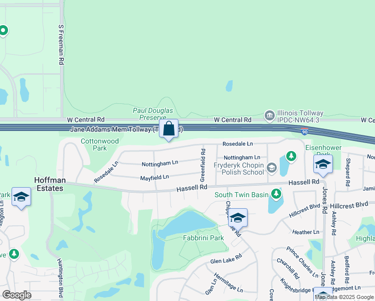 map of restaurants, bars, coffee shops, grocery stores, and more near 1290 Nottingham Lane in Hoffman Estates