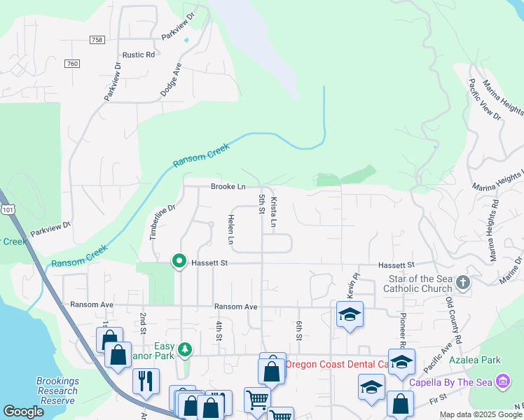 map of restaurants, bars, coffee shops, grocery stores, and more near 975 5th St in Brookings