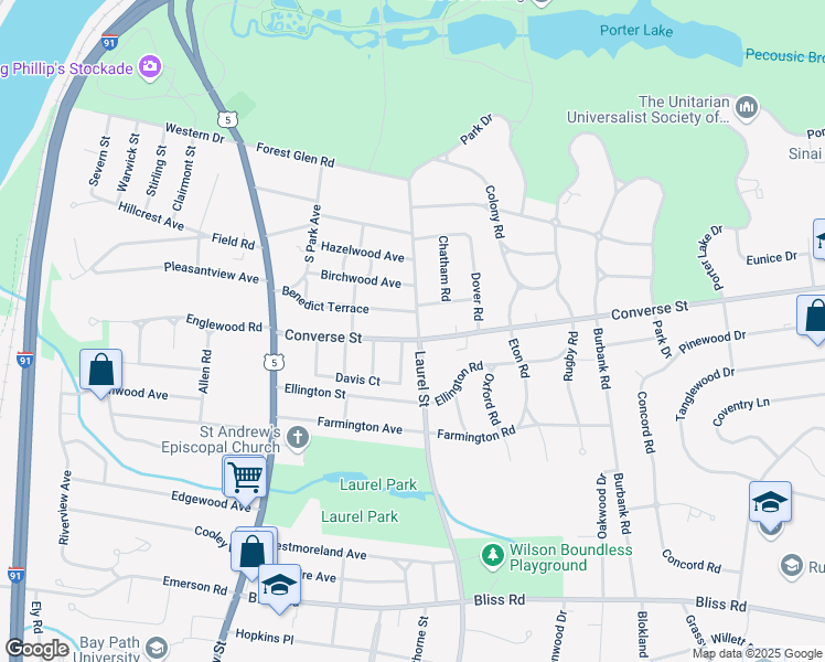 map of restaurants, bars, coffee shops, grocery stores, and more near 16 Edson Street in Longmeadow