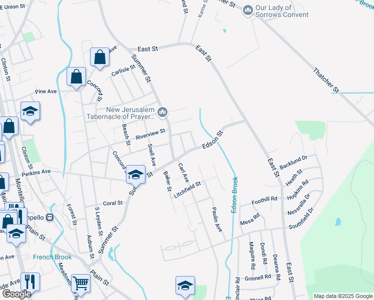 map of restaurants, bars, coffee shops, grocery stores, and more near 30 Edson Street in Brockton