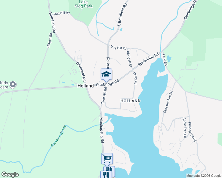 map of restaurants, bars, coffee shops, grocery stores, and more near 28 Sturbridge Road in Holland