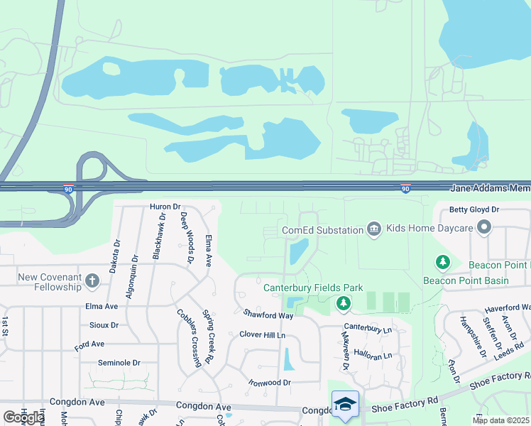 map of restaurants, bars, coffee shops, grocery stores, and more near 1186 Meagan Court in Elgin