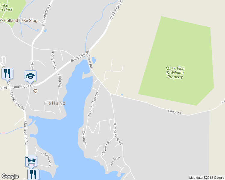 map of restaurants, bars, coffee shops, grocery stores, and more near 31 Leno Road in Holland