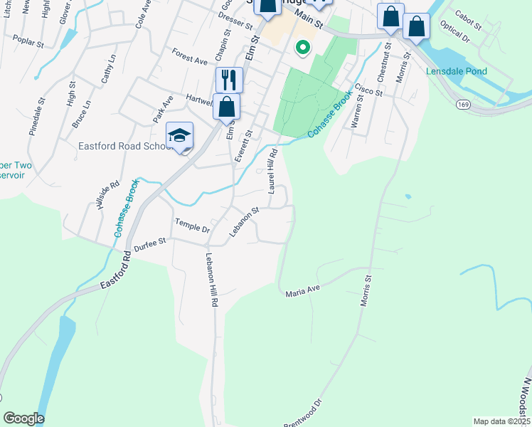 map of restaurants, bars, coffee shops, grocery stores, and more near 5 Laurel Hill Road in Southbridge