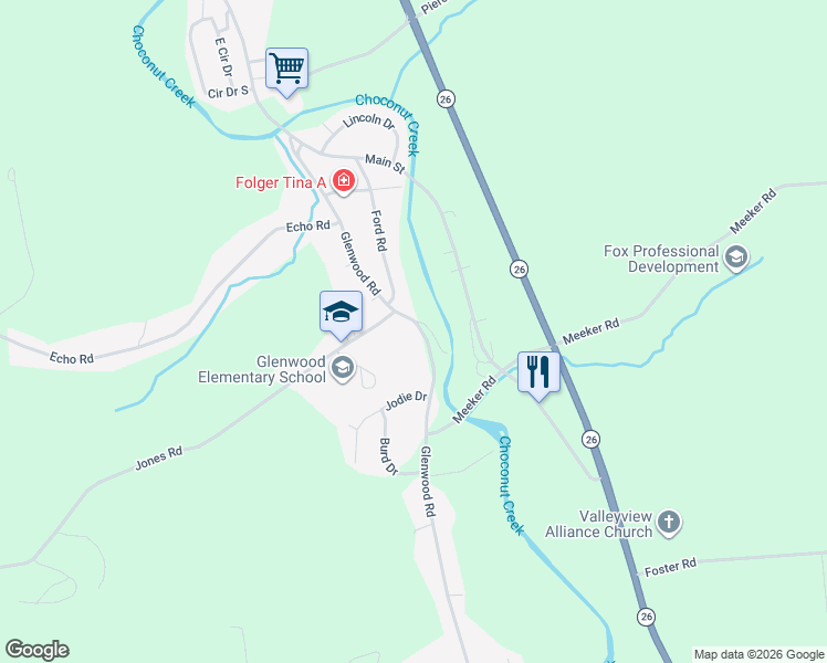 map of restaurants, bars, coffee shops, grocery stores, and more near 1176 Glenwood Rd in Broome