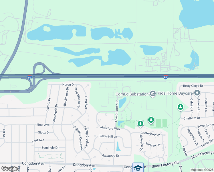 map of restaurants, bars, coffee shops, grocery stores, and more near 1202 Megan Court in Elgin