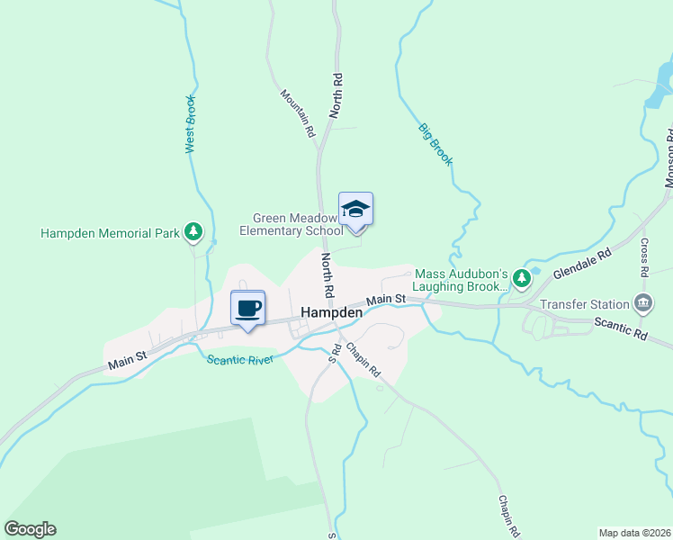 map of restaurants, bars, coffee shops, grocery stores, and more near 30 North Road in Hampden