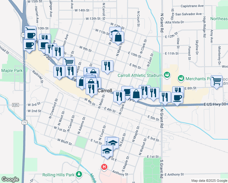 map of restaurants, bars, coffee shops, grocery stores, and more near 125 East 6th Street in Carroll