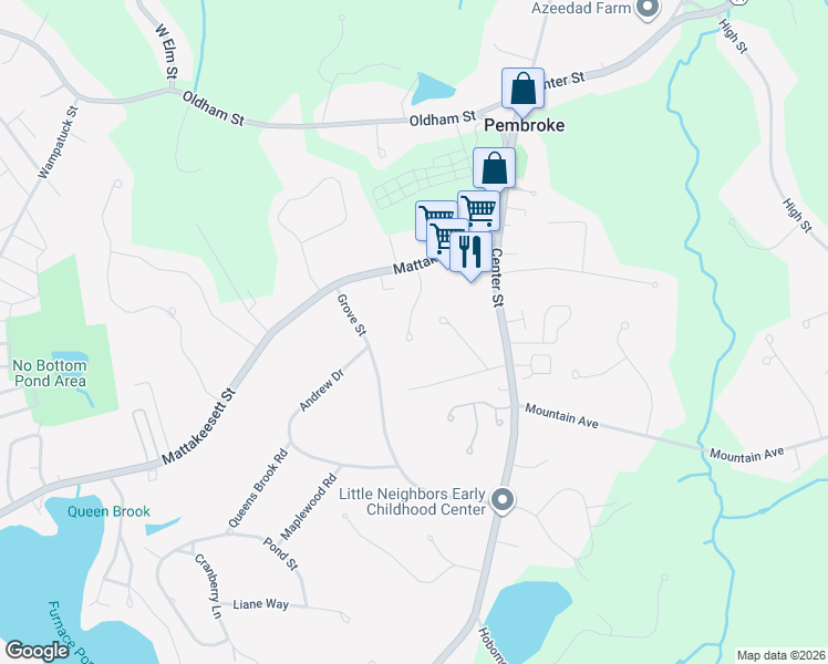 map of restaurants, bars, coffee shops, grocery stores, and more near 34 Mattakeesett Street in Pembroke