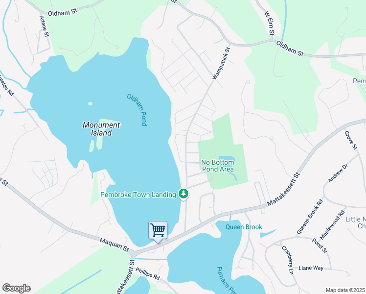 map of restaurants, bars, coffee shops, grocery stores, and more near 106 Wampatuck Street in Pembroke